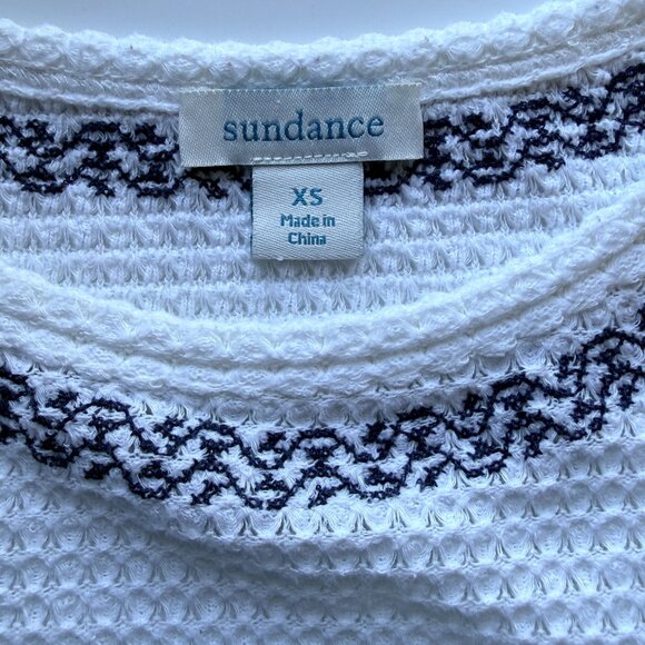 Sundance Top Womens XS White Waffle Knit Embroidered Boho Long Sleeve Pullover - Picture 5 of 6